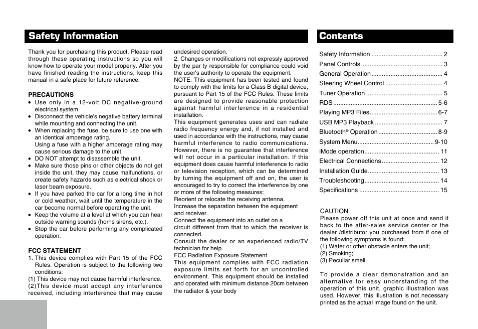 Safety information contents | SAVV AVH-DDM101P User Manual | Page 2 / 16