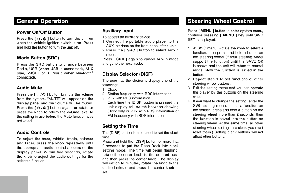 General operation, Steering wheel control | SAVV AVH-DDM101P User Manual | Page 4 / 16