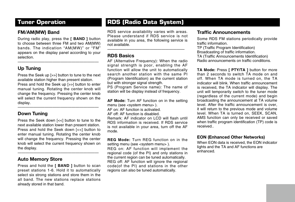 Tuner operation, Rds (radio data system) | SAVV AVH-DDM101P User Manual | Page 5 / 16