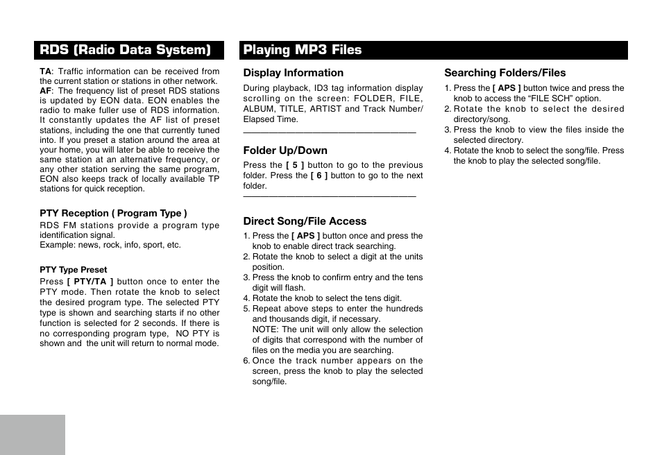 Playing mp3 files, Rds (radio data system) | SAVV AVH-DDM101P User Manual | Page 6 / 16