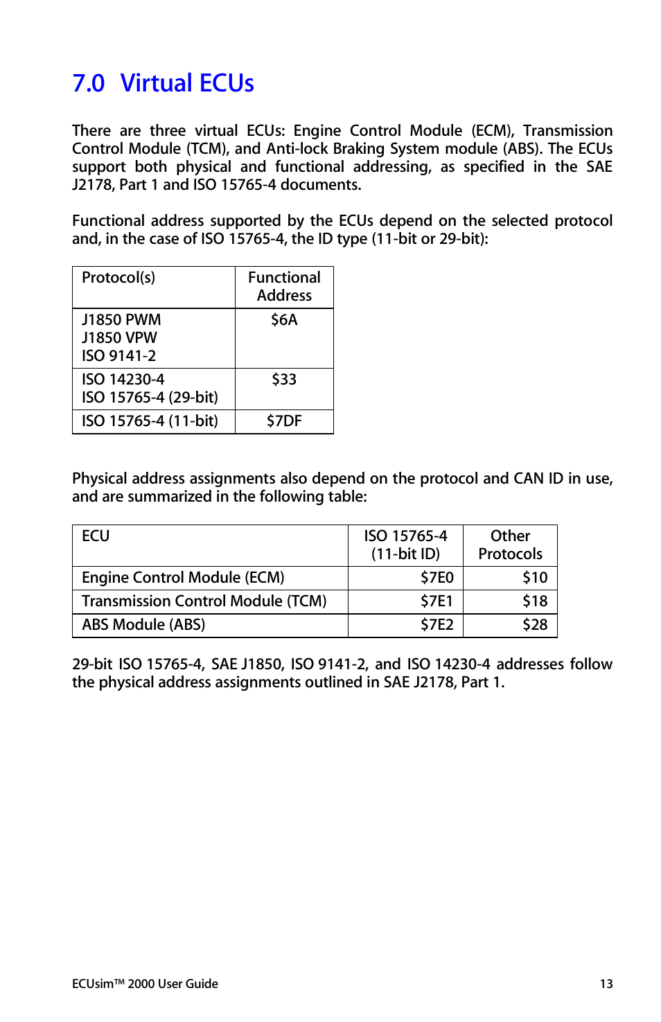 Virtual ecus, Engine control module (ecm), 0 virtual ecus | ScanTool 2000 ECUsim User Manual | Page 13 / 23