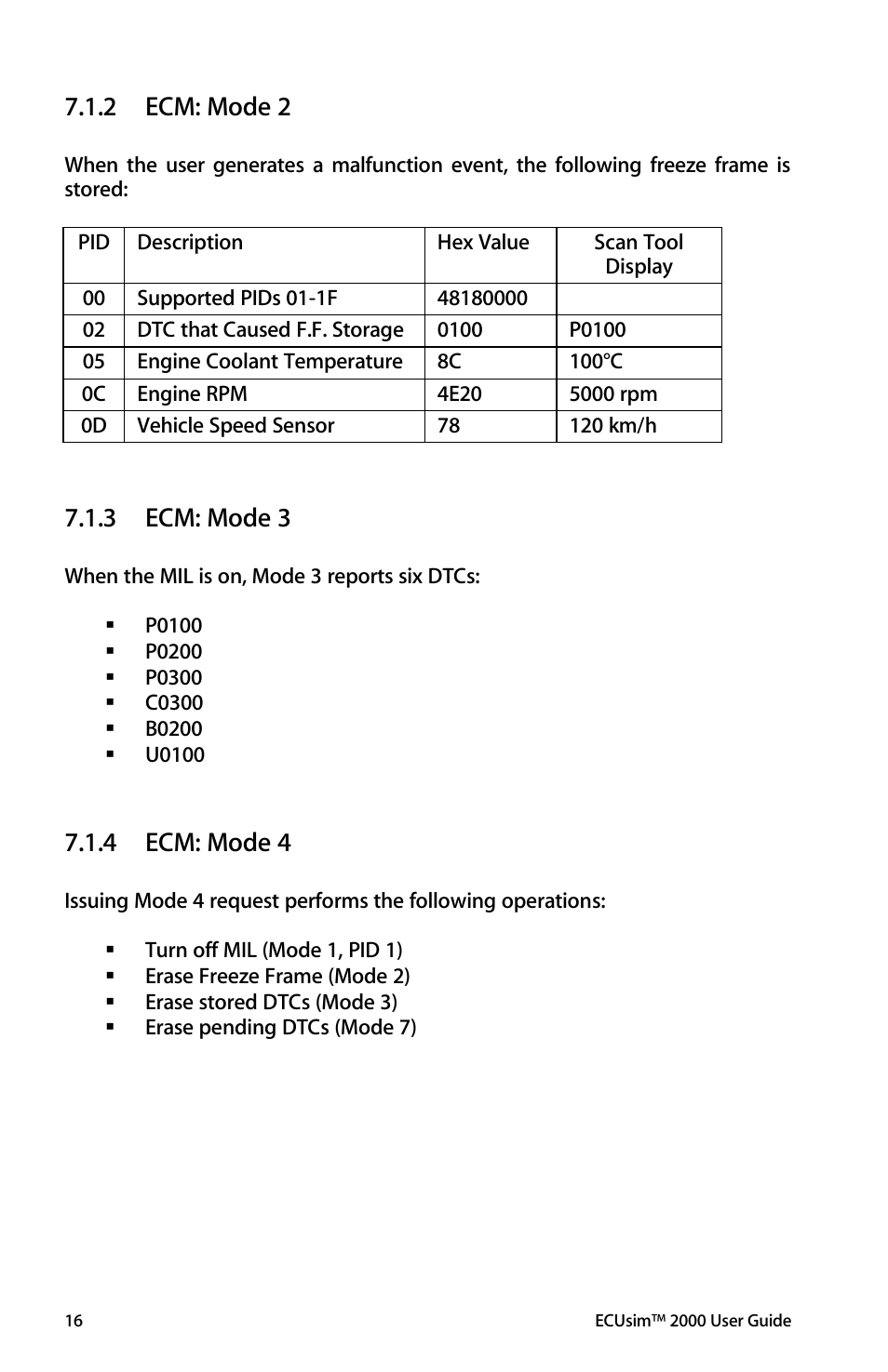 Ecm: mode 2, Ecm: mode 3, Ecm: mode 4 | 2 ecm: mode 2, 3 ecm: mode 3, 4 ecm: mode 4 | ScanTool 2000 ECUsim User Manual | Page 16 / 23