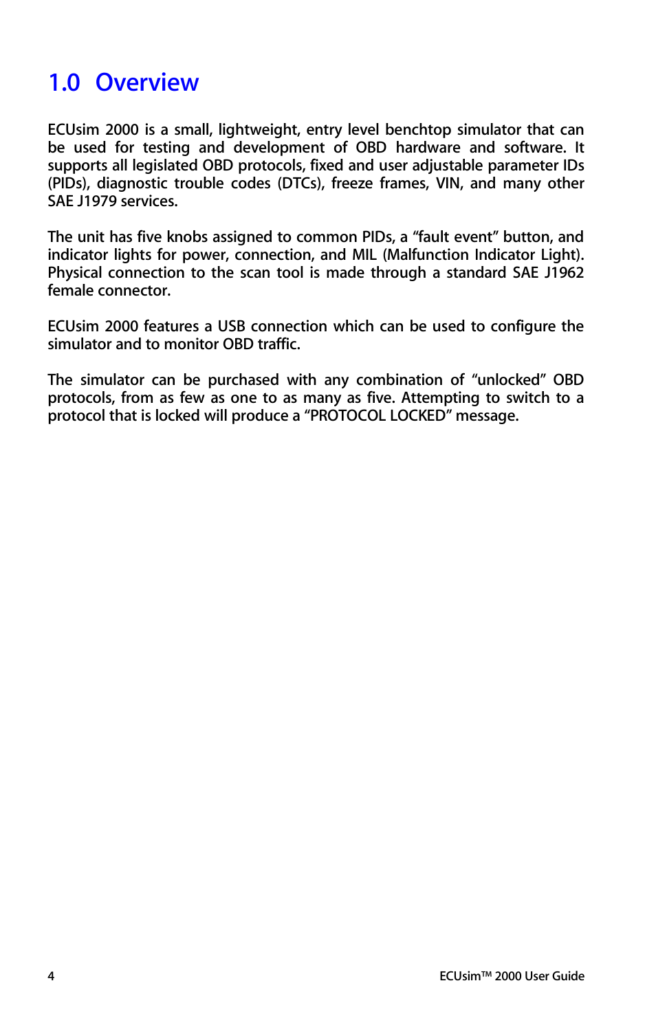 Overview, 0 overview | ScanTool 2000 ECUsim User Manual | Page 4 / 23