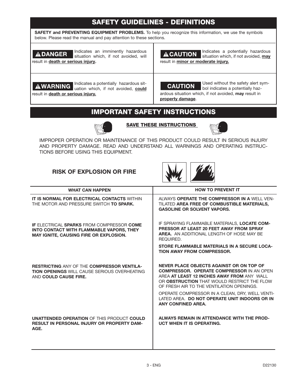 Safety guidelines - definitions, Important safety instructions | Craftsman 919.16778 User Manual | Page 3 / 36