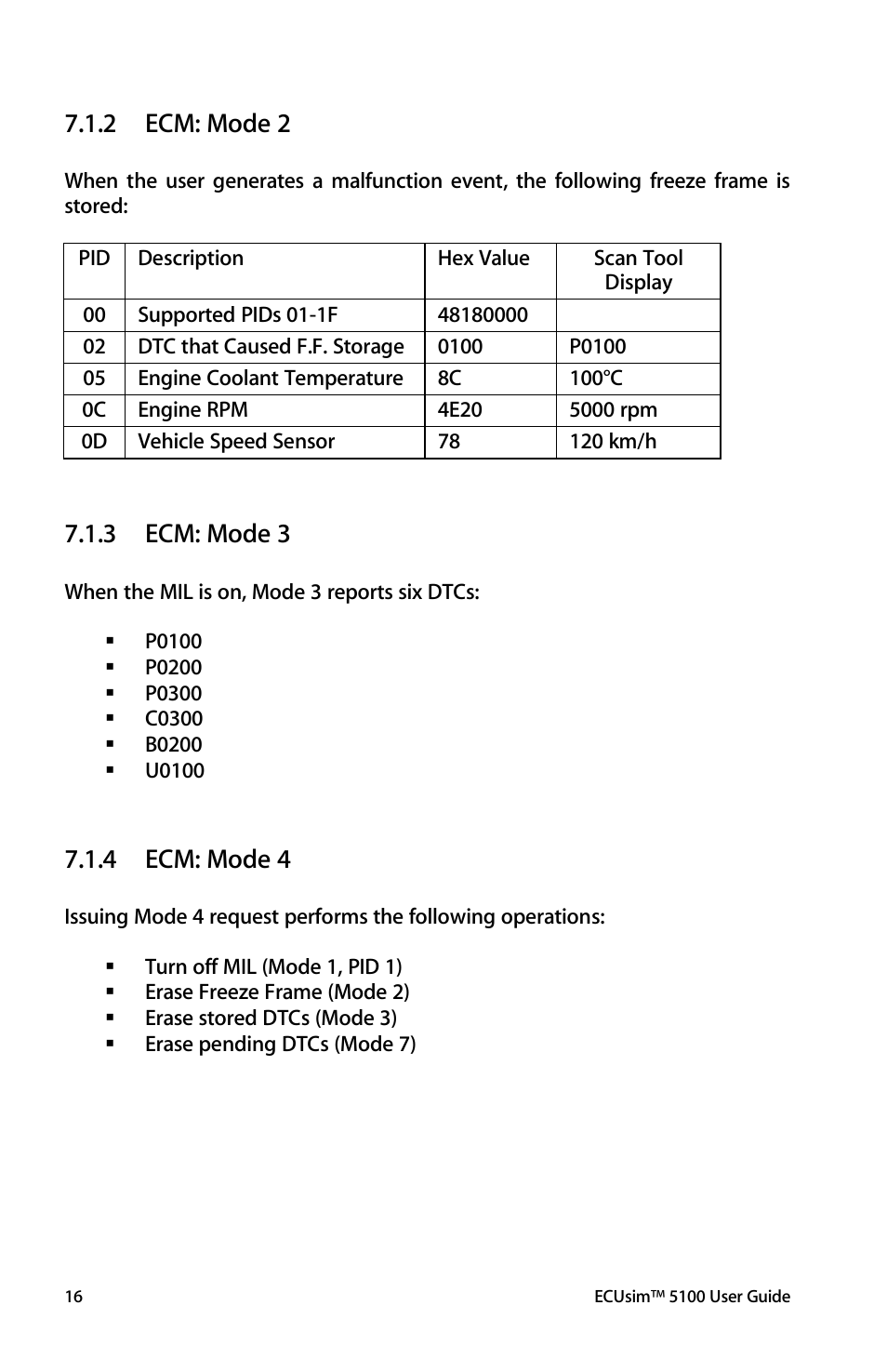 Ecm: mode 2, Ecm: mode 3, Ecm: mode 4 | 2 ecm: mode 2, 3 ecm: mode 3, 4 ecm: mode 4 | ScanTool 5100 ECUsim User Manual | Page 16 / 22