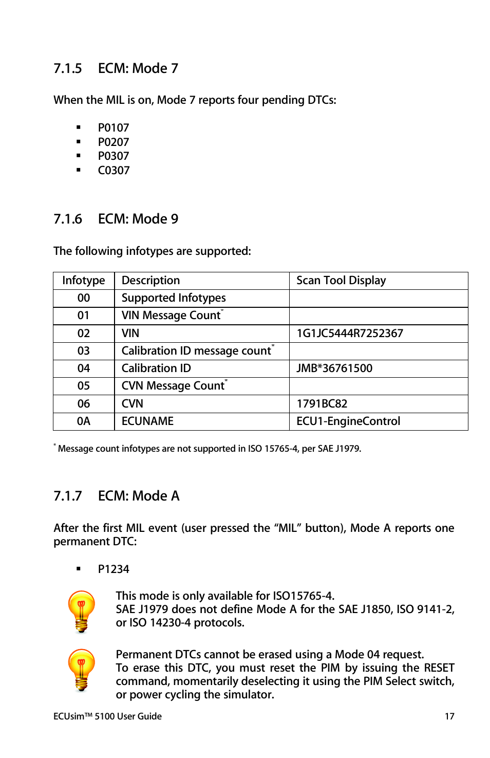 Ecm: mode 7, Ecm: mode 9, Ecm: mode a | 5 ecm: mode 7, 6 ecm: mode 9, 7 ecm: mode a | ScanTool 5100 ECUsim User Manual | Page 17 / 22