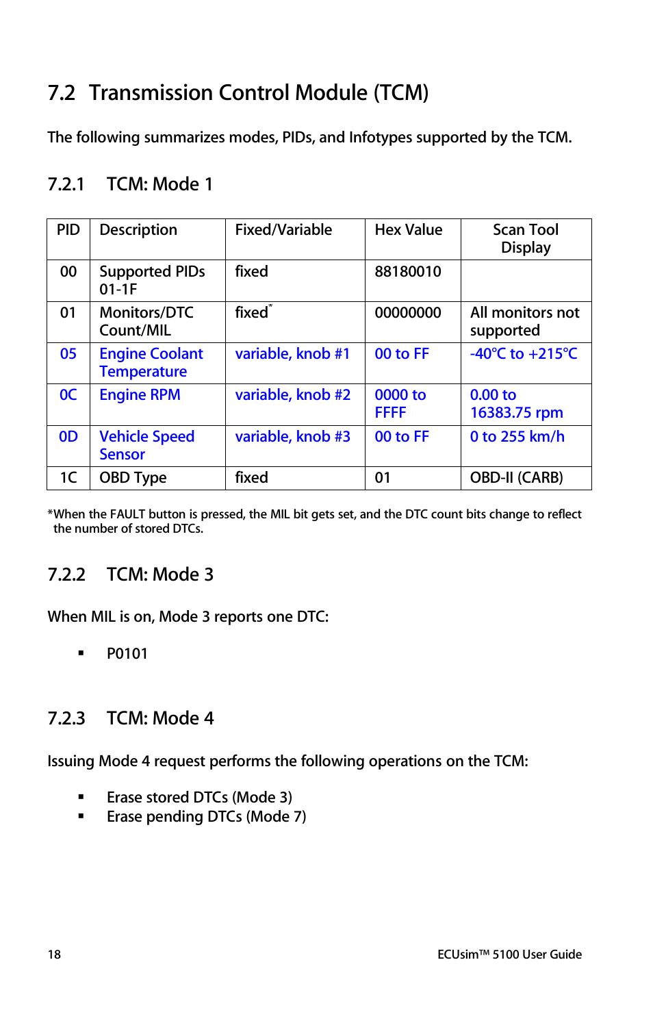 Transmission control module (tcm), Tcm: mode 1, Tcm: mode 3 | Tcm: mode 4, 2 transmission control module (tcm), 1 tcm: mode 1, 2 tcm: mode 3, 3 tcm: mode 4 | ScanTool 5100 ECUsim User Manual | Page 18 / 22