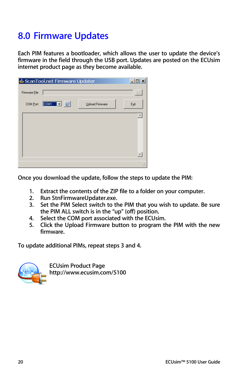 Firmware updates, 0 firmware updates | ScanTool 5100 ECUsim User Manual | Page 20 / 22