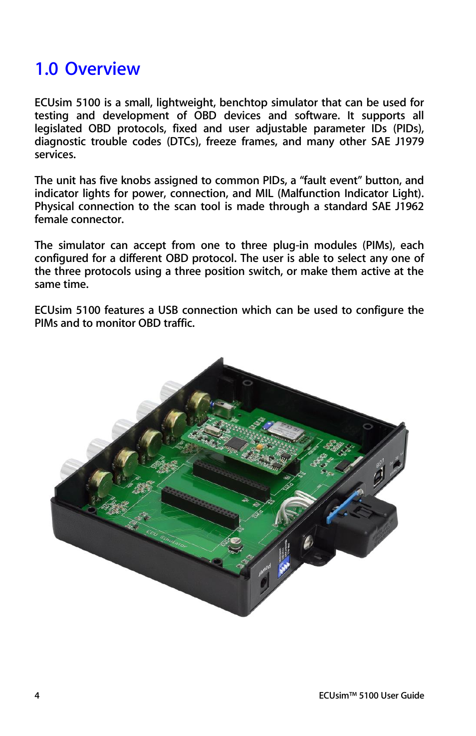 Overview, 0 overview | ScanTool 5100 ECUsim User Manual | Page 4 / 22