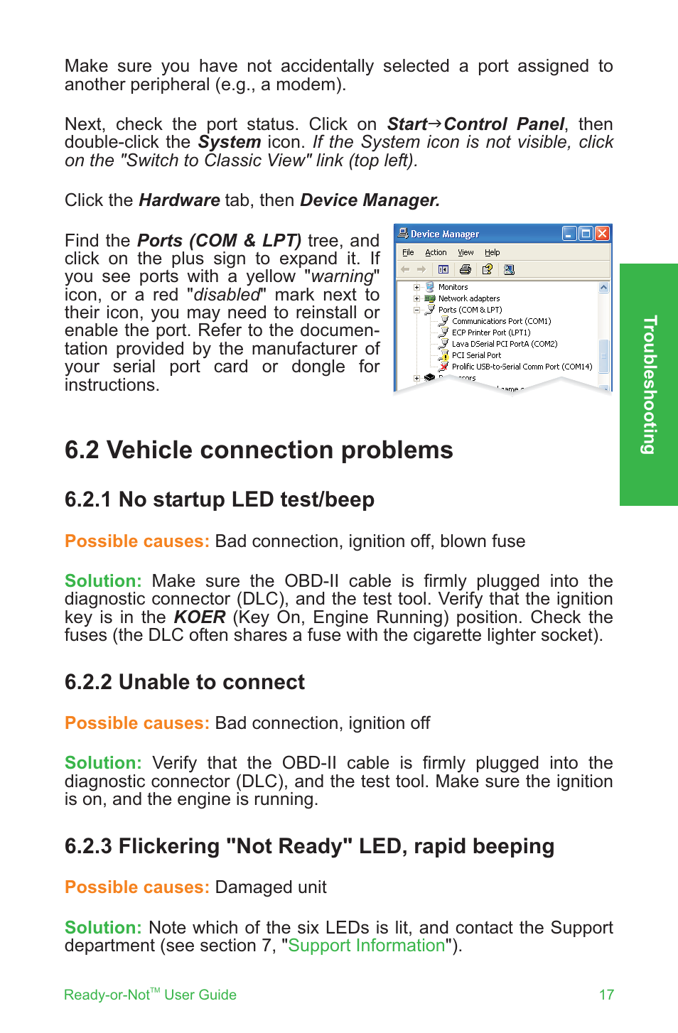 2 vehicle connection problems | ScanTool Ready-or-Not User Manual | Page 17 / 20