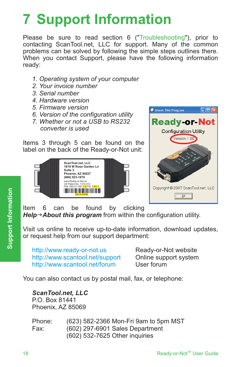7 support information | ScanTool Ready-or-Not User Manual | Page 18 / 20