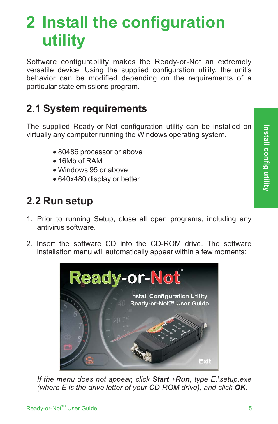 2 install the configuration utility, 1 system requirements 2.2 run setup | ScanTool Ready-or-Not User Manual | Page 5 / 20