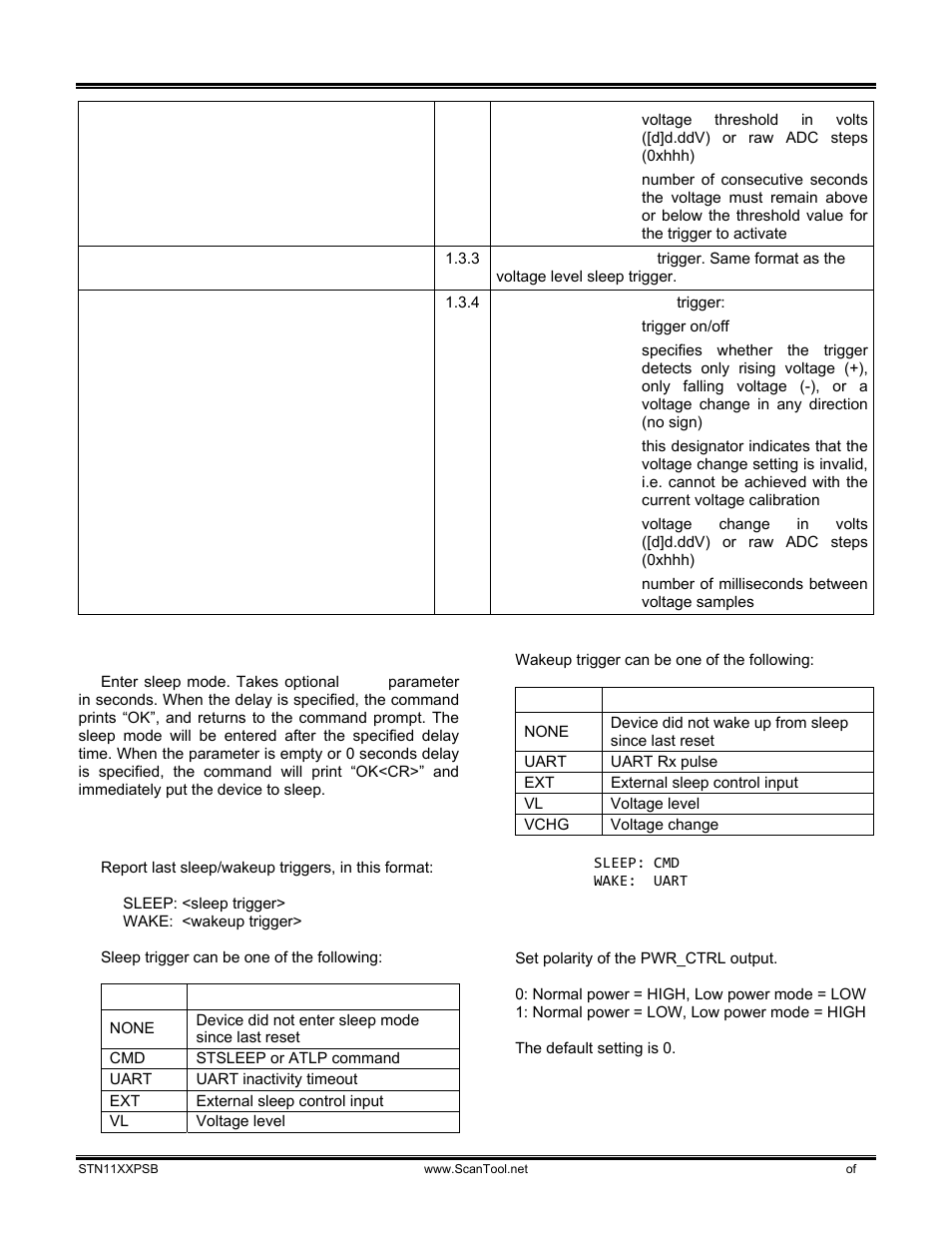 Stsllt, Sleep [delay, Sllt | Slpcp 0|1, Stn11xx powersave | ScanTool STN11xx User Manual | Page 11 / 13