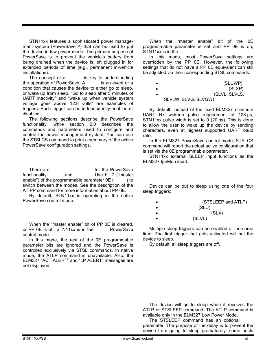 0 powersave functionality, 1 control modes, 1 native powersave mode | 2 elm327 low power mode, 2 sleep triggers, 1 stsleep and atlp commands, Powersave functionality, Control modes, Native powersave mode, Elm327 low power mode | ScanTool STN11xx User Manual | Page 3 / 13