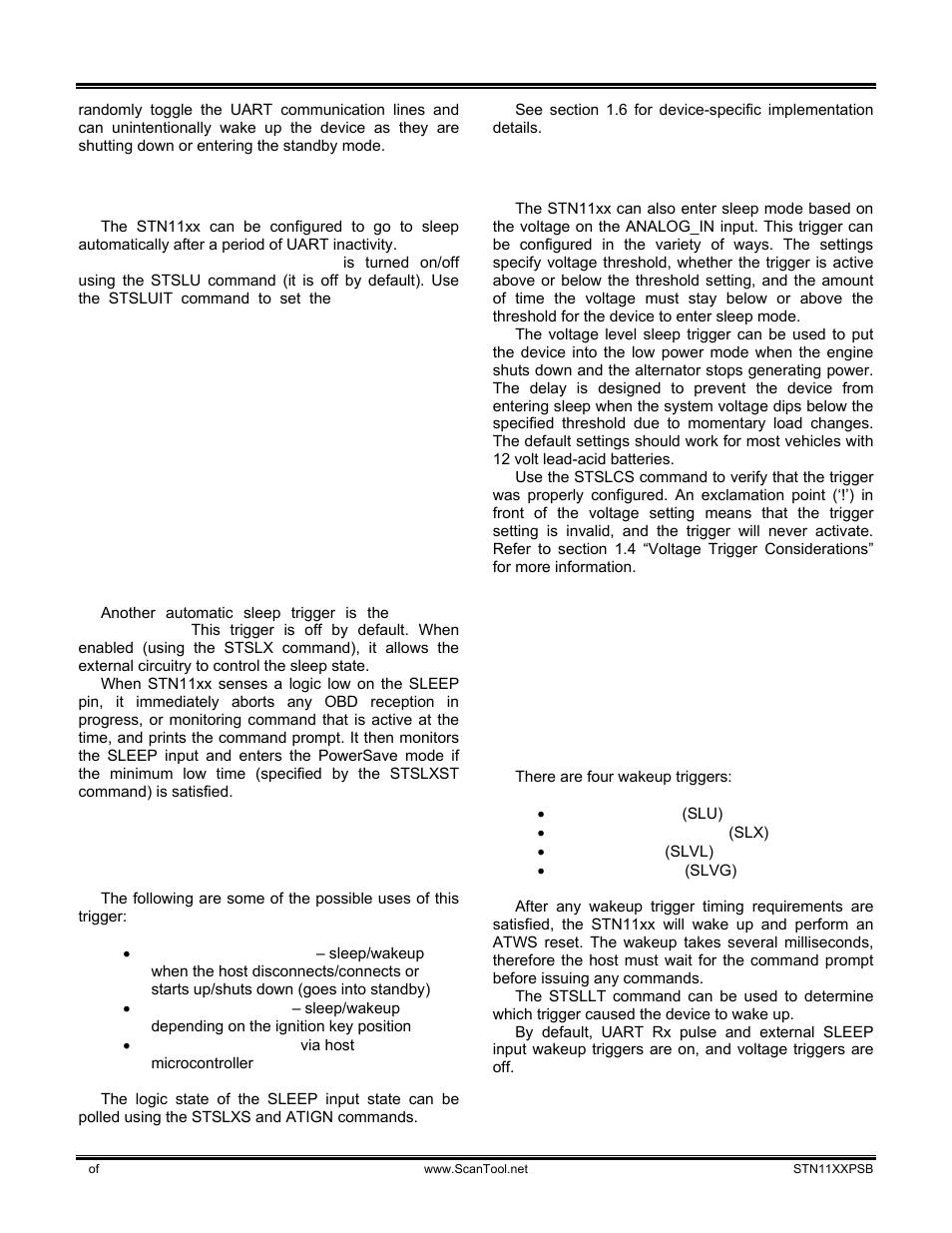 2 uart inactivity, 3 external sleep input, 4 voltage level sleep | 3 wakeup triggers, Uart inactivity, External sleep input, Voltage level sleep, Wakeup triggers, Stn11xx powersave | ScanTool STN11xx User Manual | Page 4 / 13