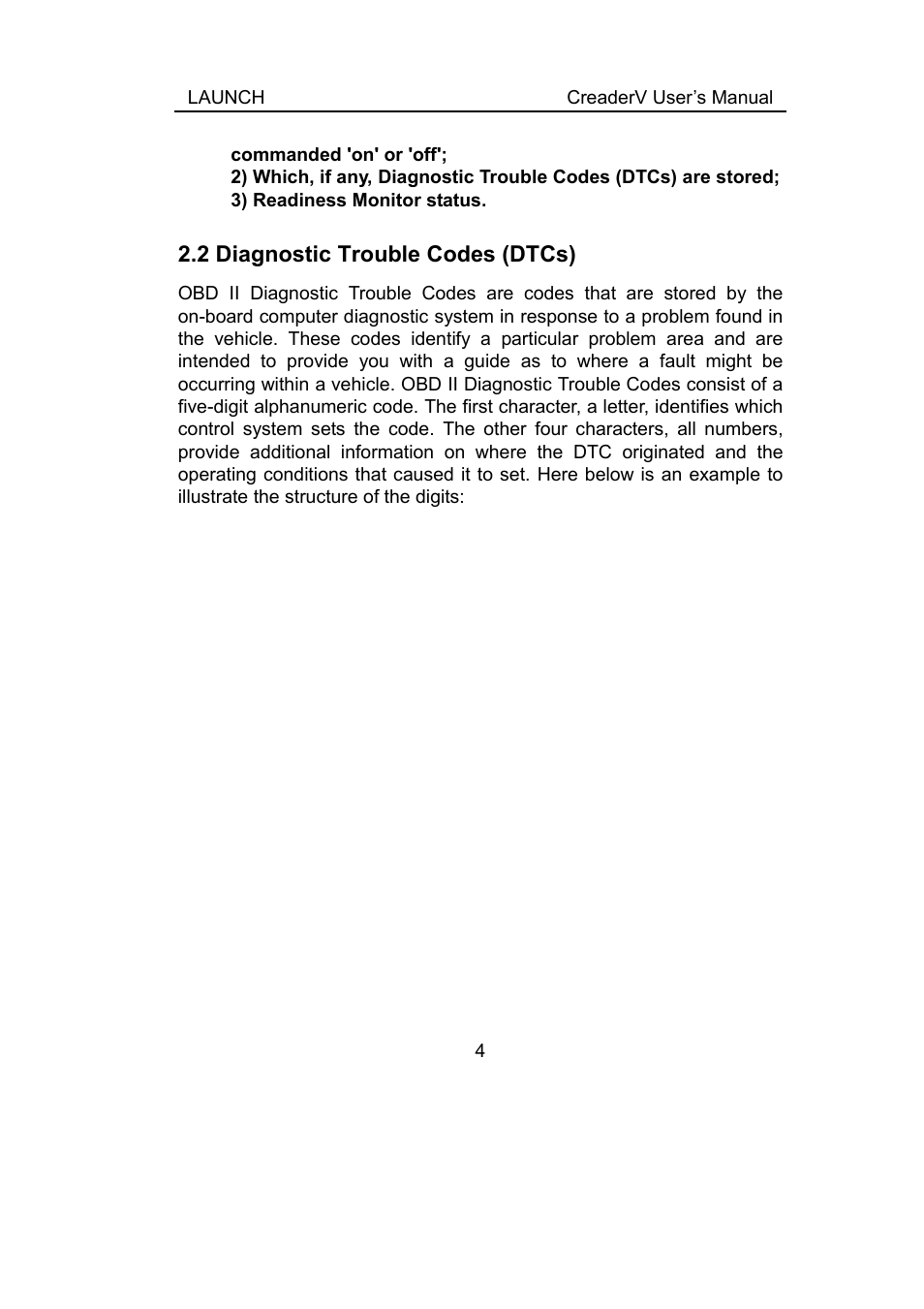 2 diagnostic trouble codes (dtcs), Iagnostic, Rouble | Odes | ScanTool Launch CReader User Manual | Page 10 / 47