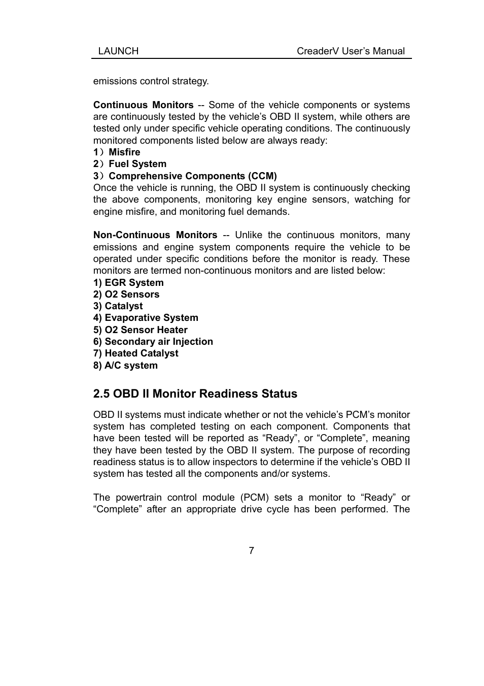5 obd ii monitor readiness status, Onitor, Eadiness | Tatus | ScanTool Launch CReader User Manual | Page 13 / 47