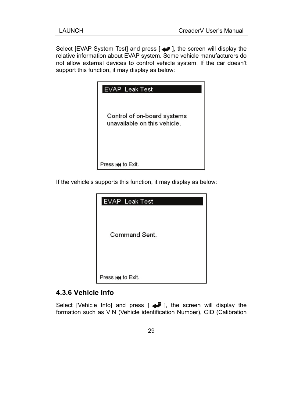 6 vehicle info | ScanTool Launch CReader User Manual | Page 35 / 47