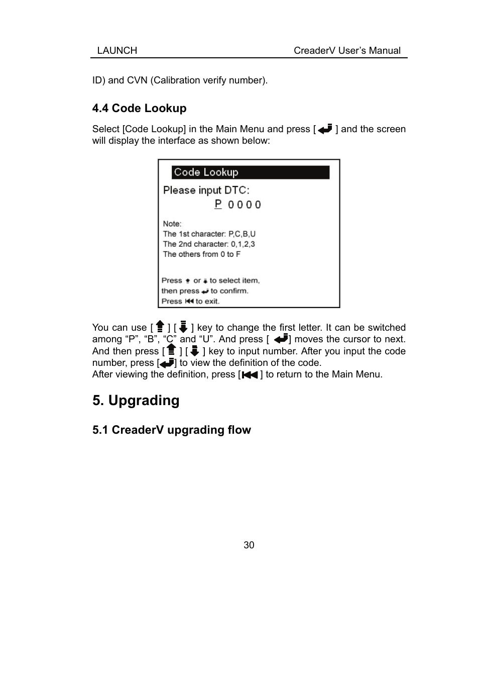 4 code lookup, Upgrading, 1 creaderv upgrading flow | Ookup, Reader, Upgrading flow | ScanTool Launch CReader User Manual | Page 36 / 47