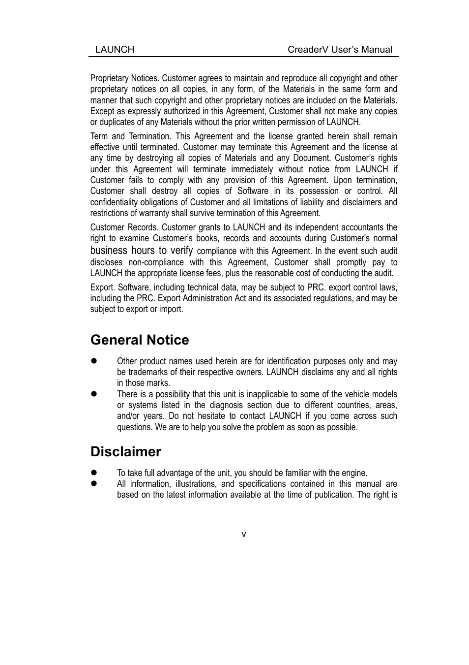 General notice, Disclaimer | ScanTool Launch CReader User Manual | Page 5 / 47