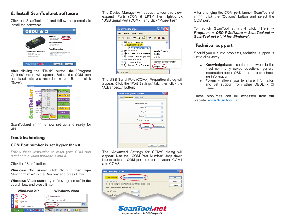Technical support, Troubleshooting | ScanTool OBDLink CI User Manual | Page 2 / 2