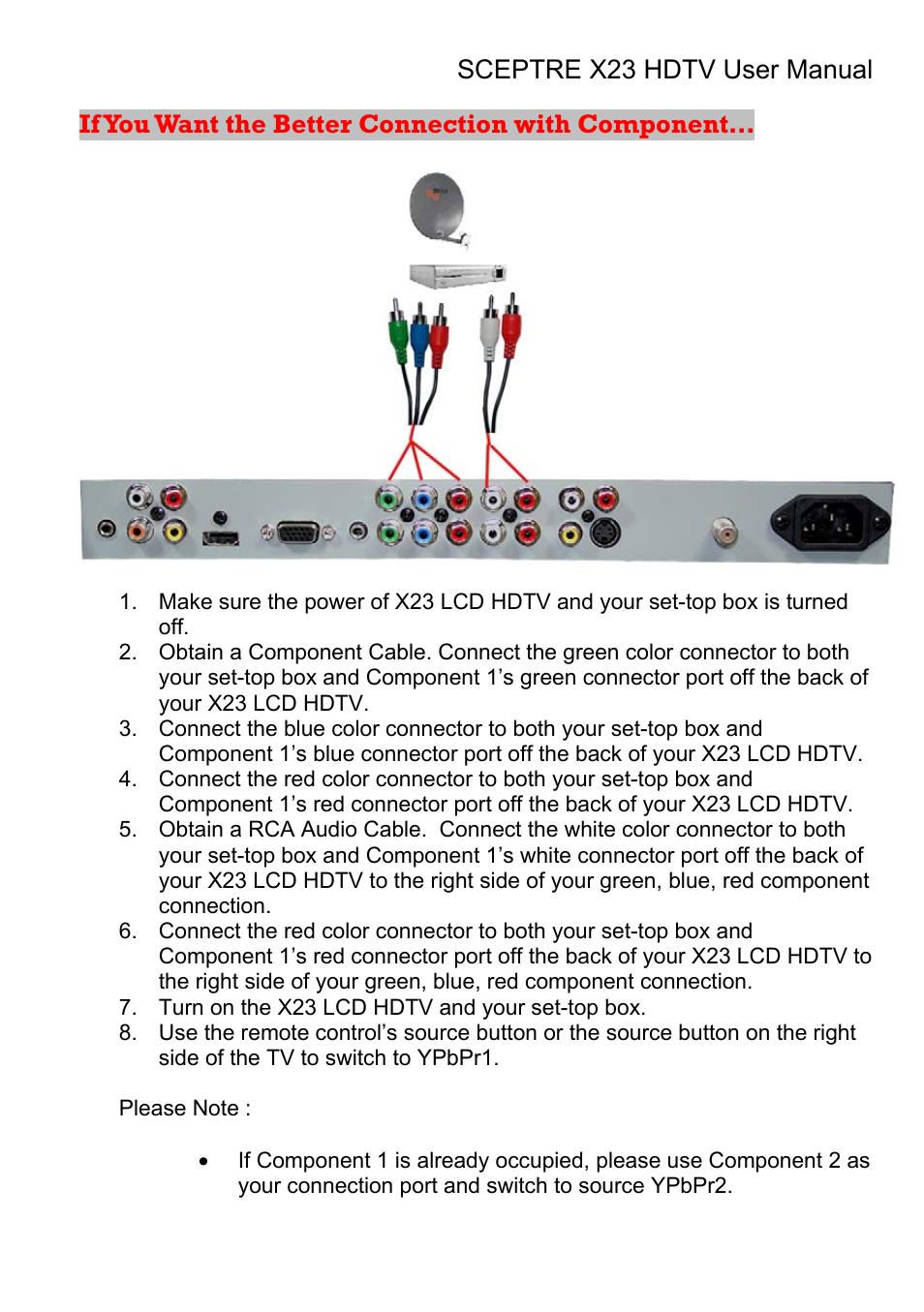 If you want the better connection with component | Sceptre X23RV-KOMODO User Manual | Page 34 / 111