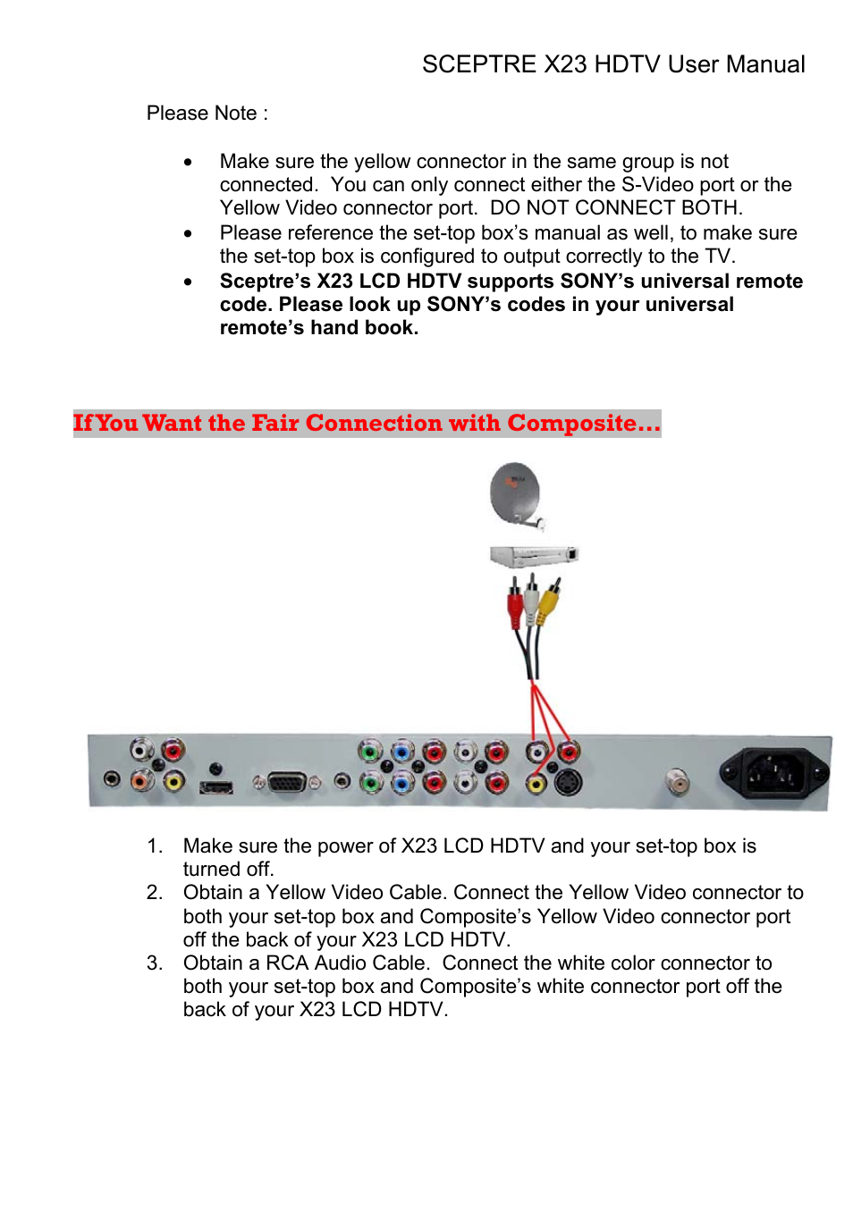 If you want the fair connection with composite | Sceptre X23RV-KOMODO User Manual | Page 36 / 111