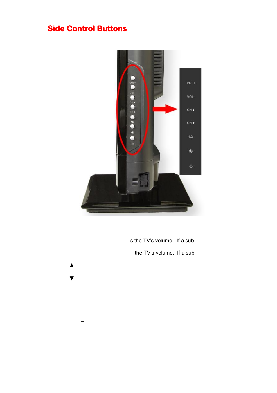 Side control buttons | Sceptre X320BV-HD User Manual | Page 11 / 51