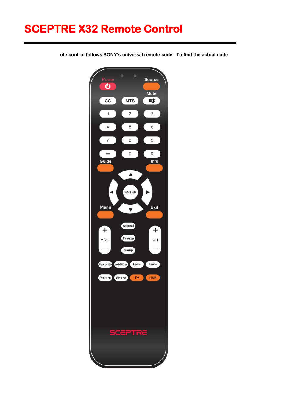 Sceptre x32 remote control | Sceptre X320BV-HD User Manual | Page 14 / 51
