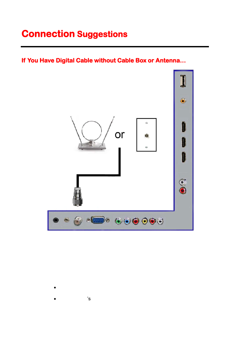 Connection, Suggestions | Sceptre X320BV-HD User Manual | Page 16 / 51