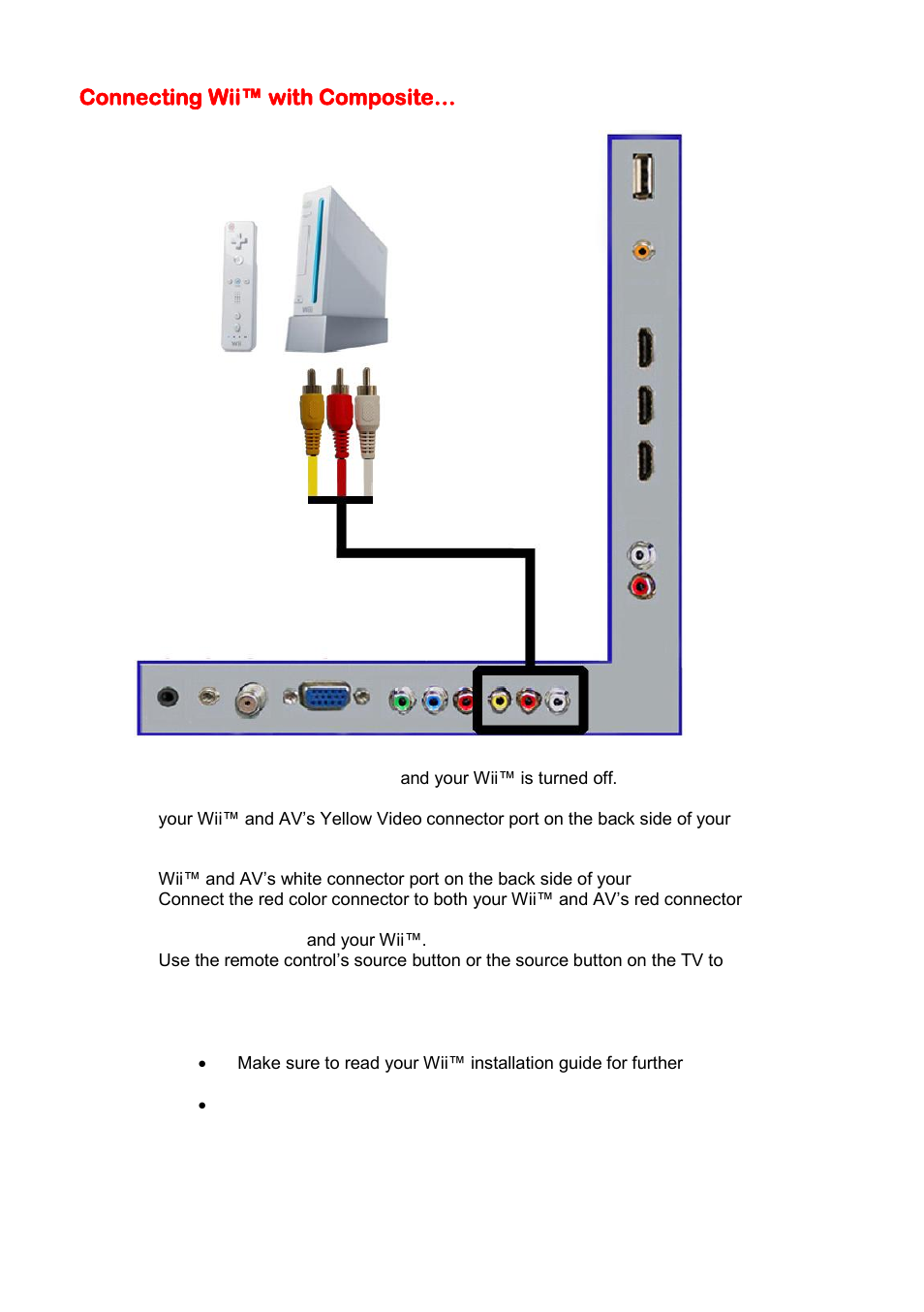 Connecting wii™ with composite | Sceptre X320BV-HD User Manual | Page 18 / 51