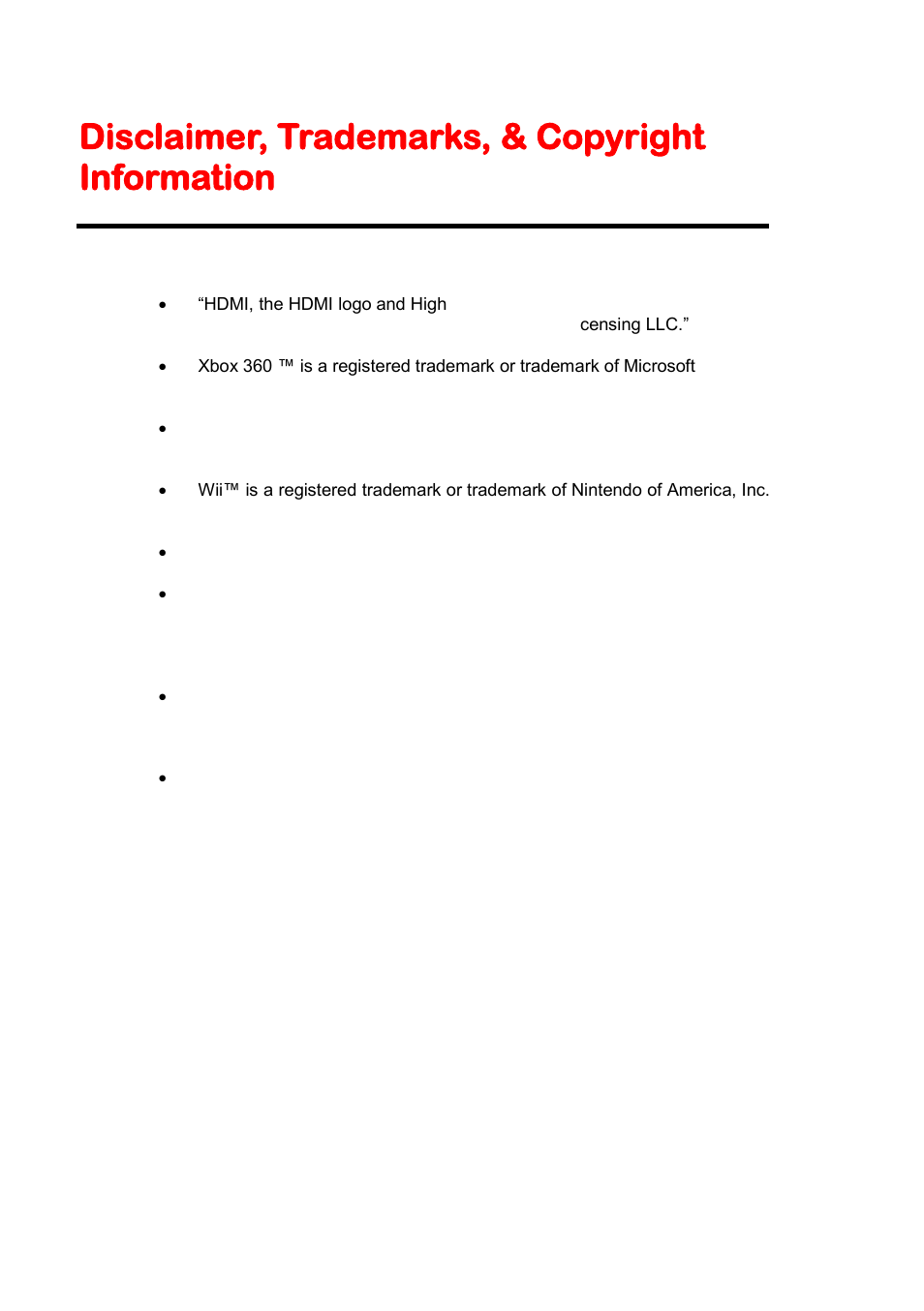 Disclaimer, trademarks, & copyright information | Sceptre X320BV-HD User Manual | Page 50 / 51