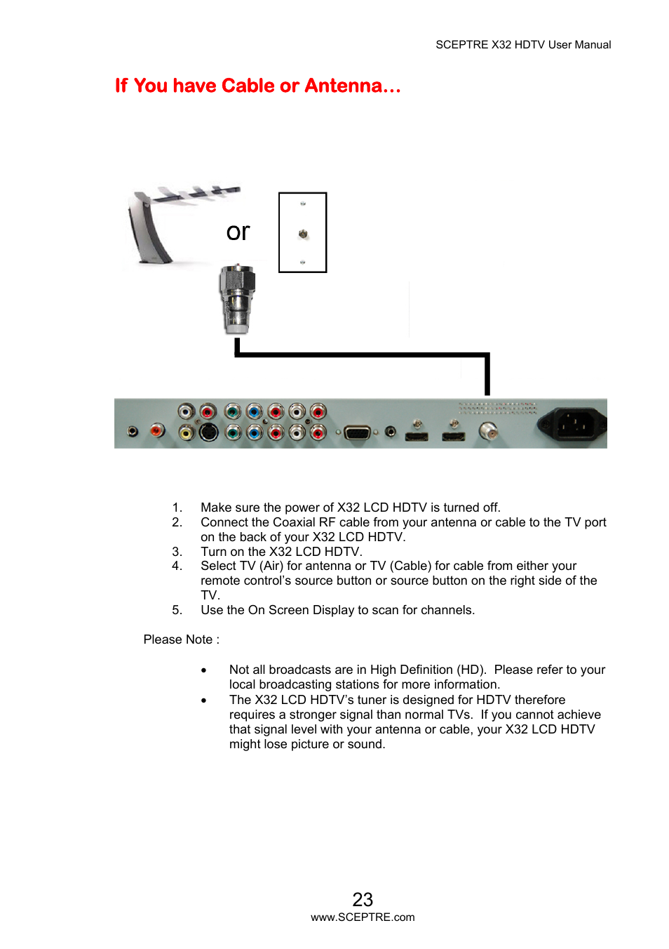 If you have cable or antenna | Sceptre X32BV-NAGA User Manual | Page 23 / 93