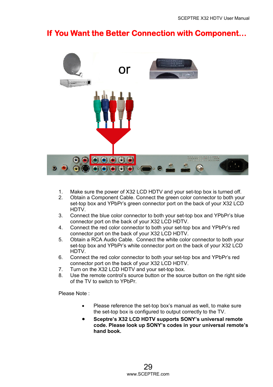 If you want the better connection with component | Sceptre X32BV-NAGA User Manual | Page 29 / 93