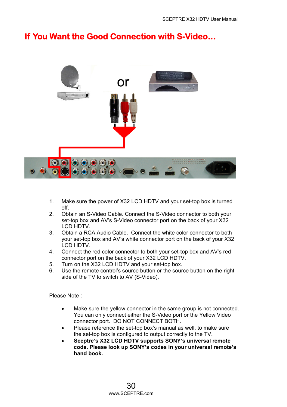 If you want the good connection with s-video | Sceptre X32BV-NAGA User Manual | Page 30 / 93