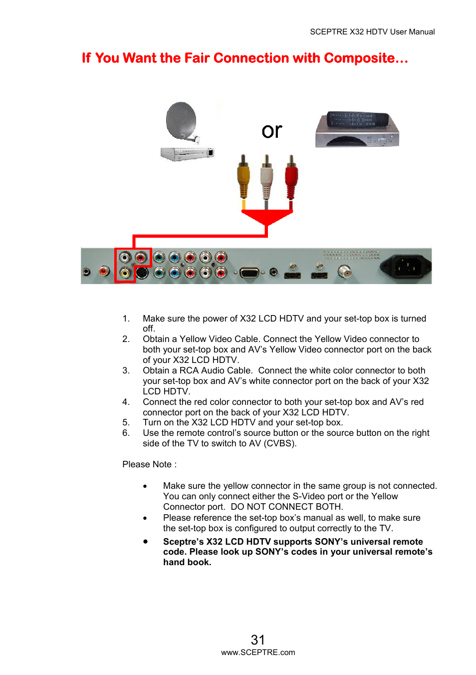 If you want the fair connection with composite | Sceptre X32BV-NAGA User Manual | Page 31 / 93
