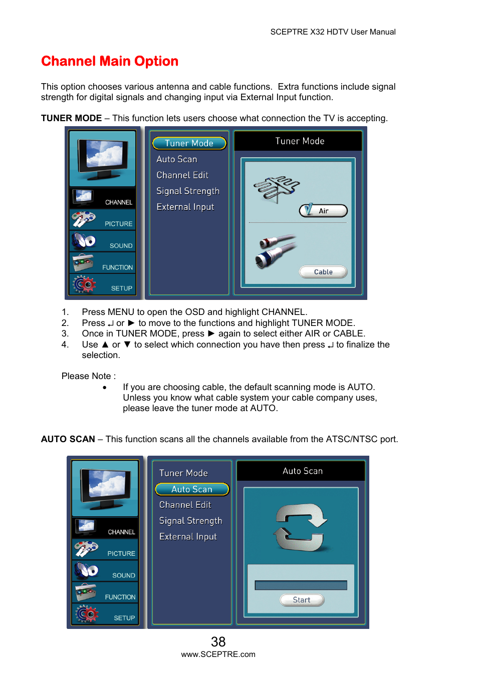 Channel main option | Sceptre X32BV-NAGA User Manual | Page 38 / 93