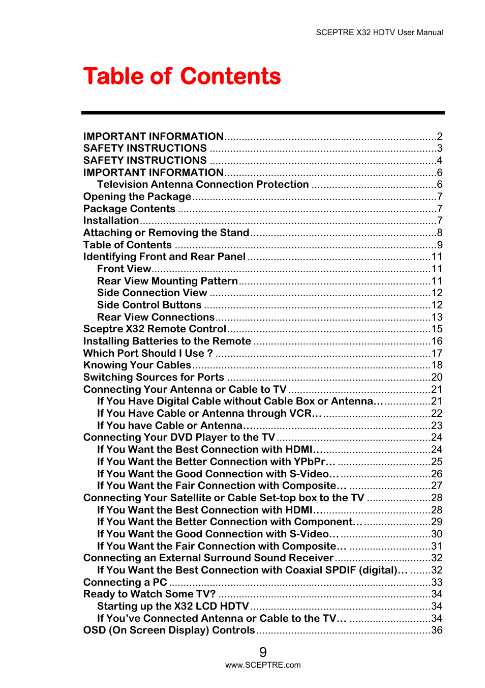 Sceptre X32BV-NAGA User Manual | Page 9 / 93