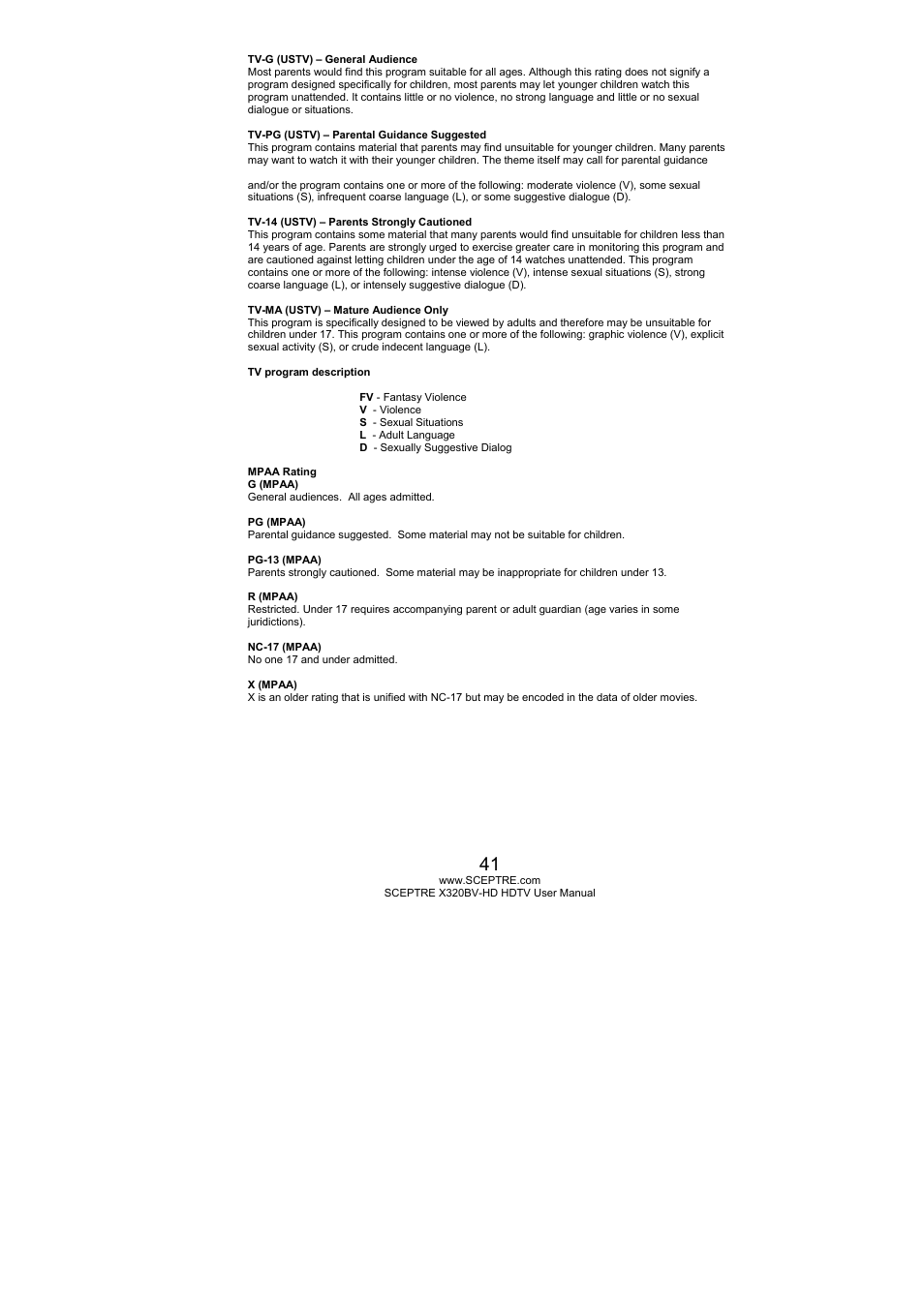 Sceptre X320BV-HD User Manual | Page 41 / 55