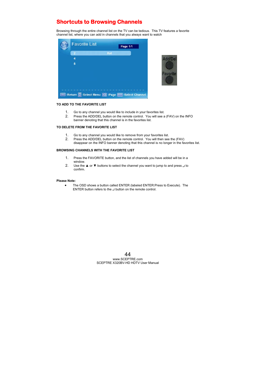 Shortcuts to browsing channels | Sceptre X320BV-HD User Manual | Page 44 / 55