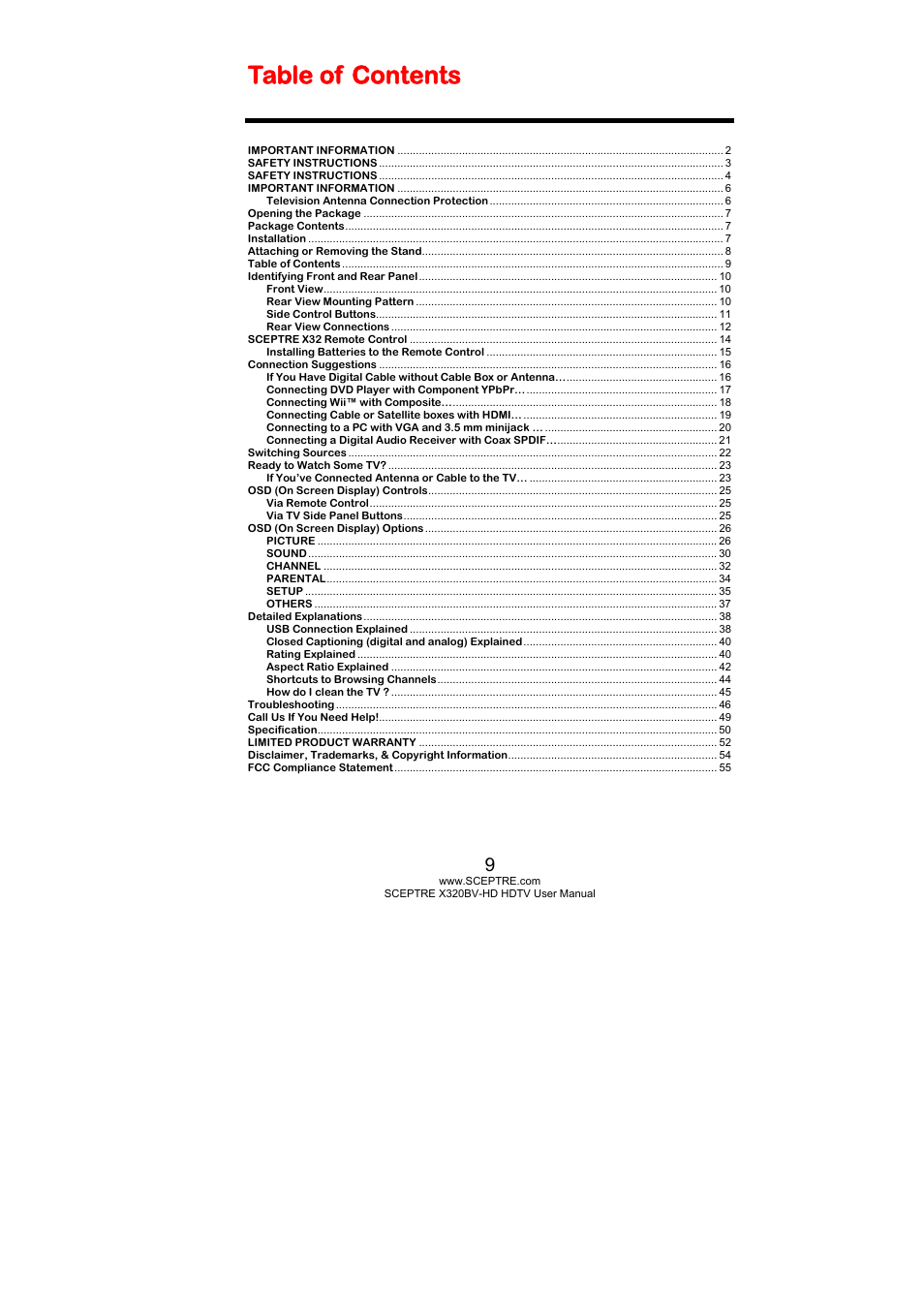 Sceptre X320BV-HD User Manual | Page 9 / 55
