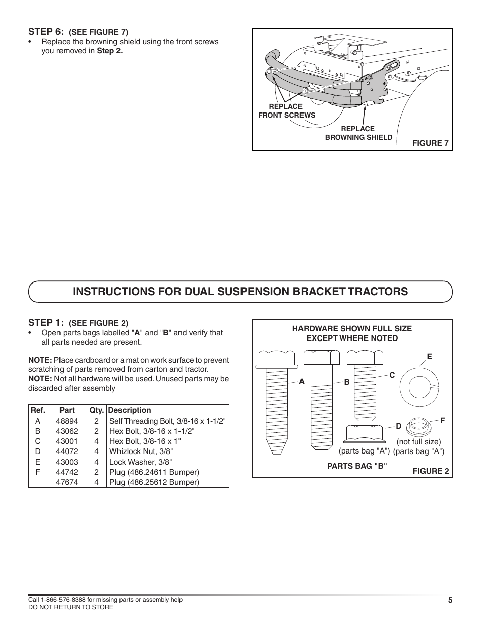 Instructions for dual suspension bracket tractors | Craftsman 486.24612 User Manual | Page 5 / 12