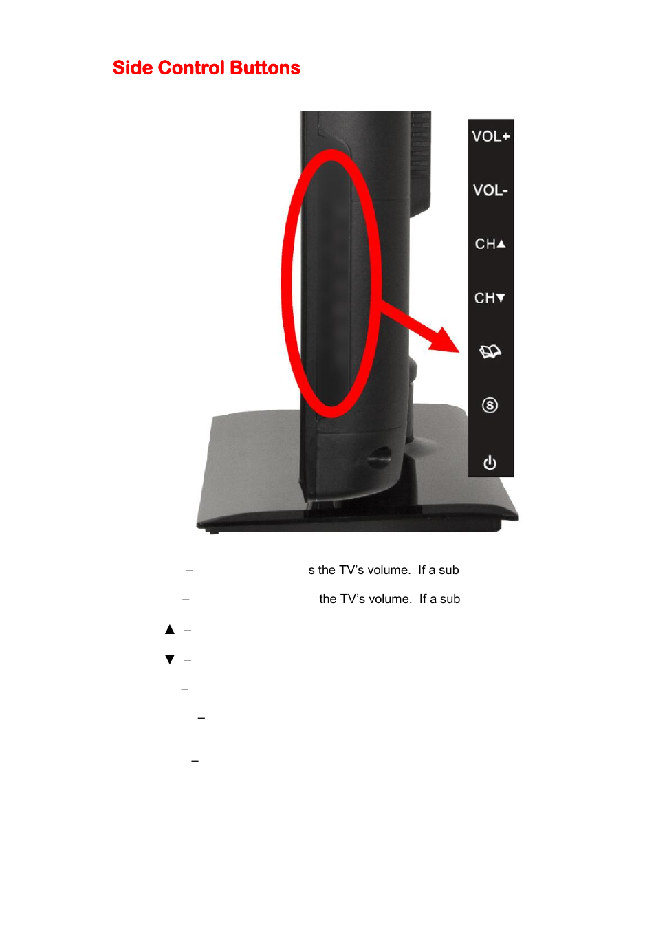 Side control buttons | Sceptre X325BV-FHDU User Manual | Page 11 / 52