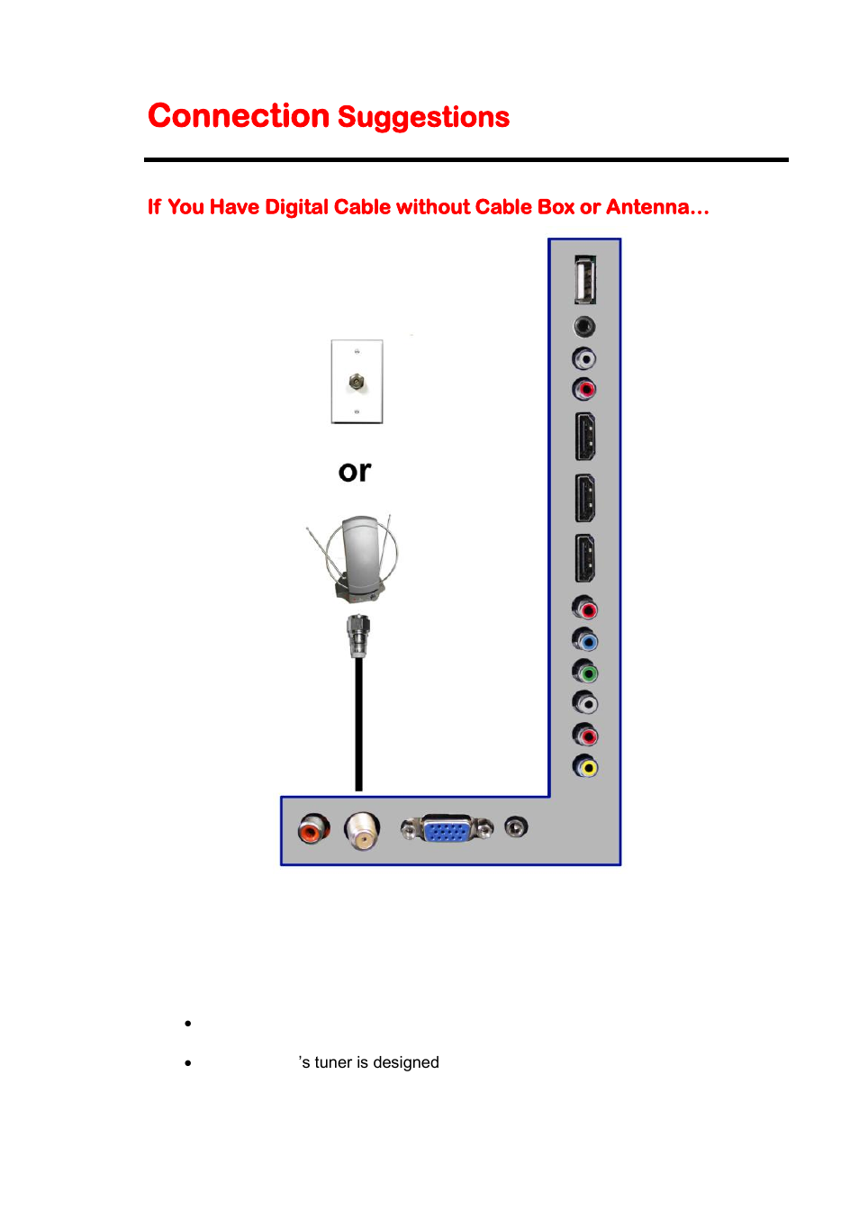 Connection suggestions, Connection, Suggestions | Sceptre X325BV-FHDU User Manual | Page 17 / 52