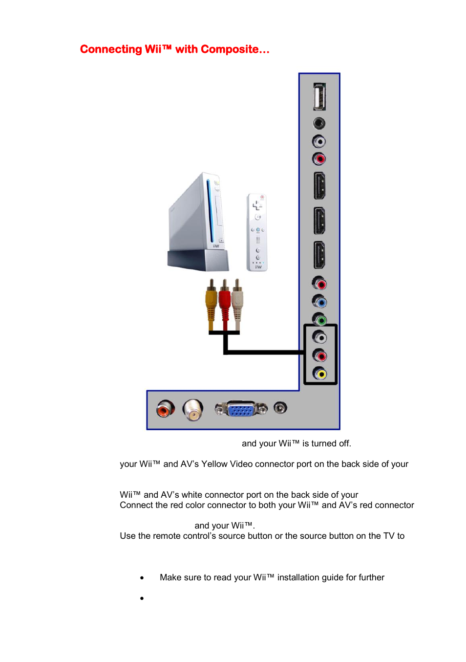 Connecting wii™ with composite | Sceptre X325BV-FHDU User Manual | Page 19 / 52