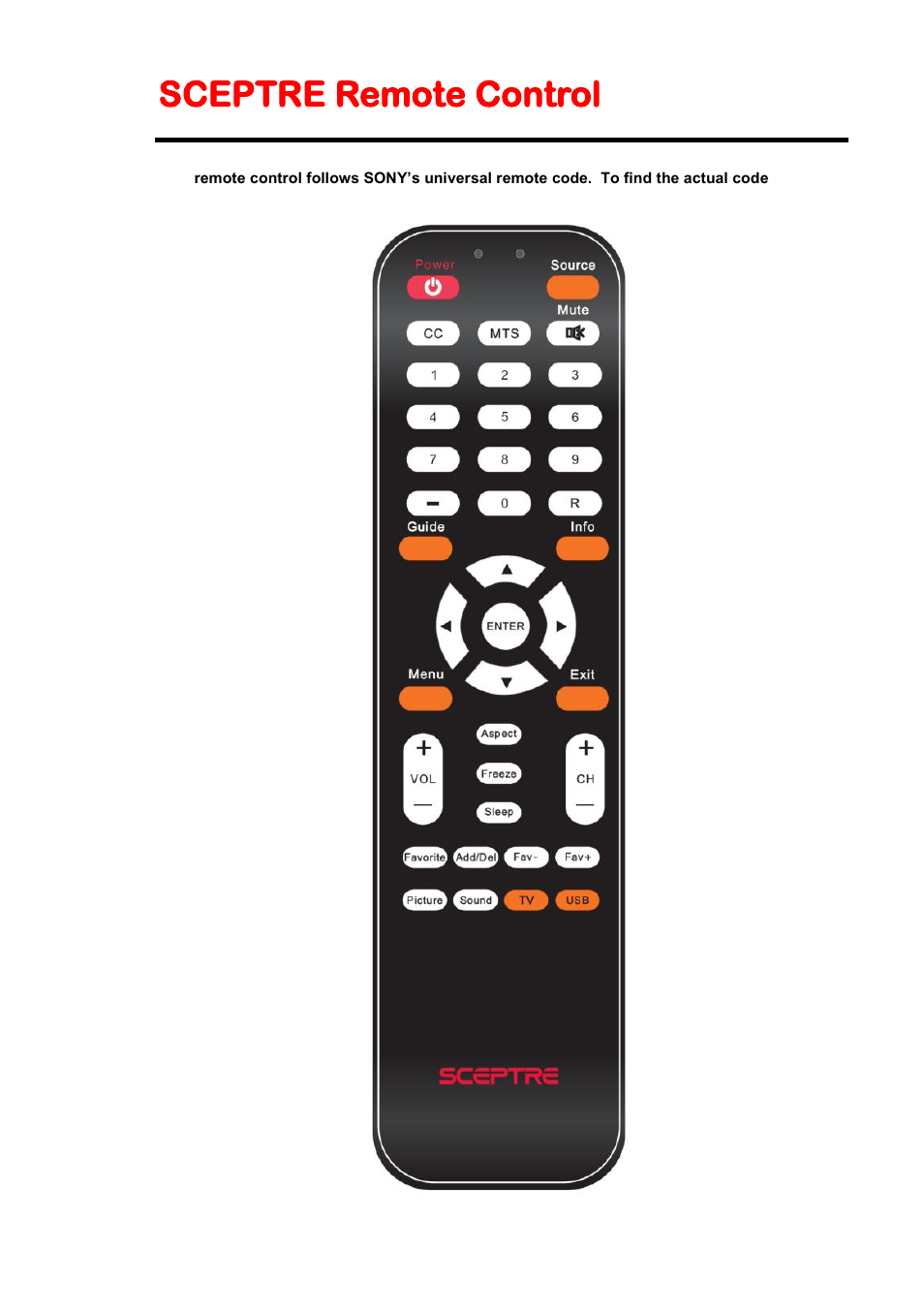 Sceptre x32 remote control, Sceptre remote control | Sceptre X405BV-FHD3 User Manual | Page 13 / 51