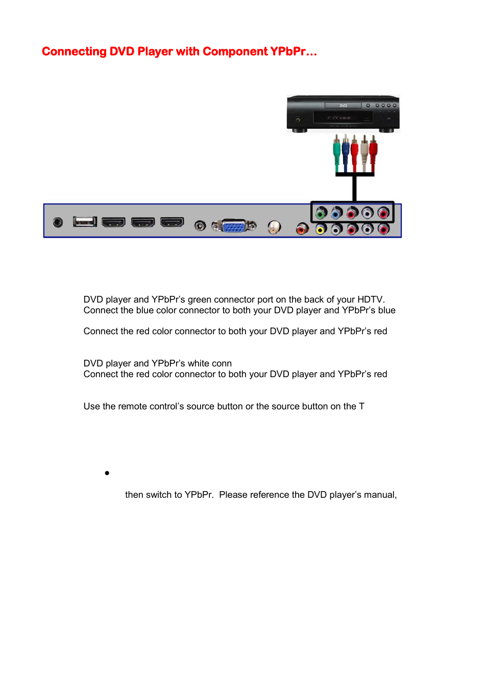Connecting dvd player with component ypbpr | Sceptre X405BV-FHD3 User Manual | Page 16 / 51
