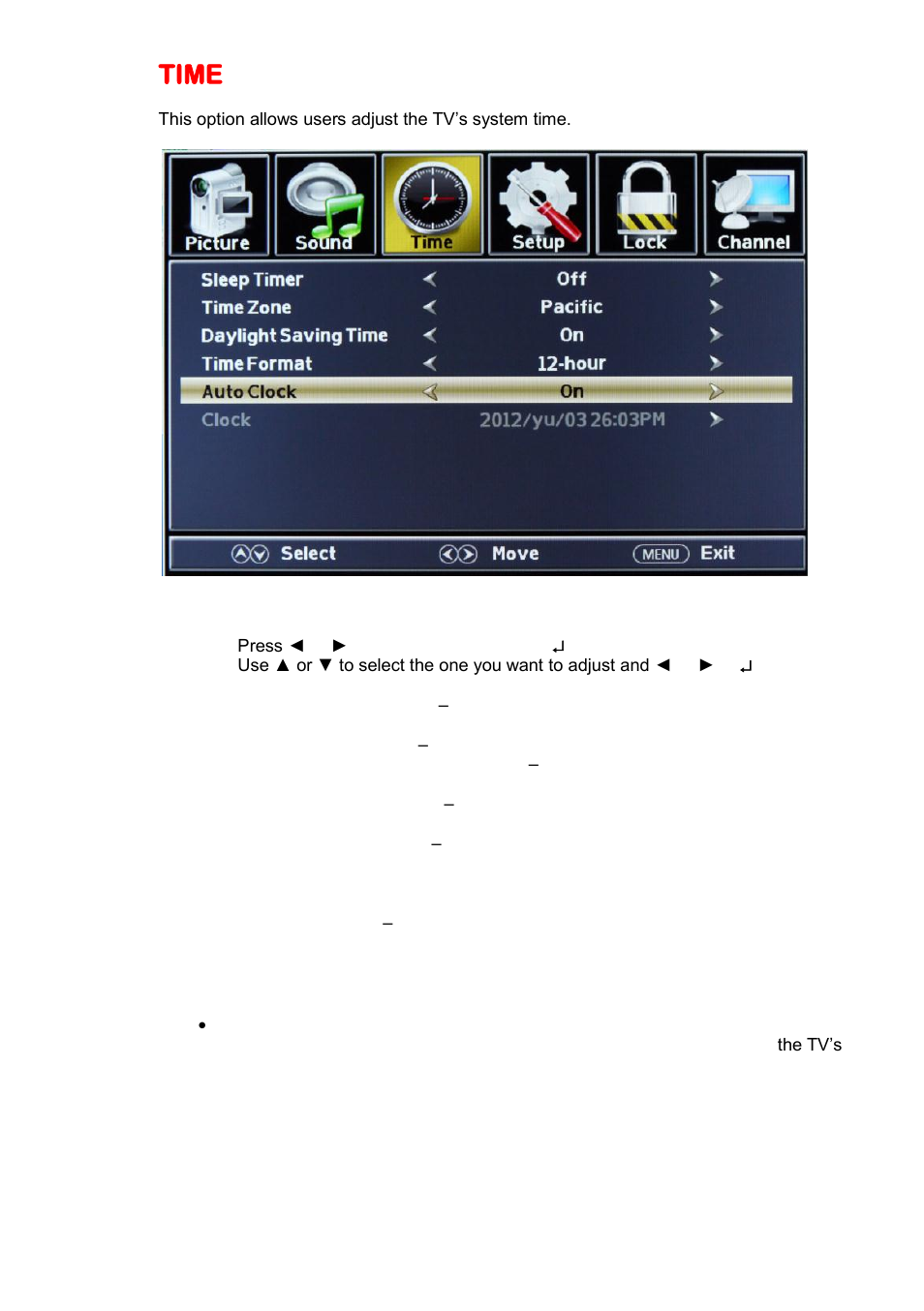 Time | Sceptre X405BV-FHD3 User Manual | Page 29 / 51