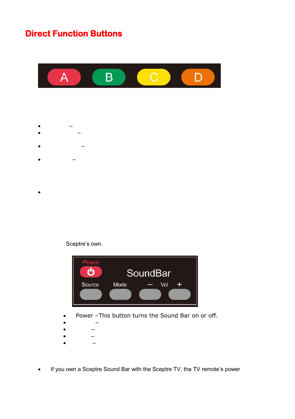 Direct function buttons | Sceptre X405BV-FMDU User Manual | Page 44 / 56