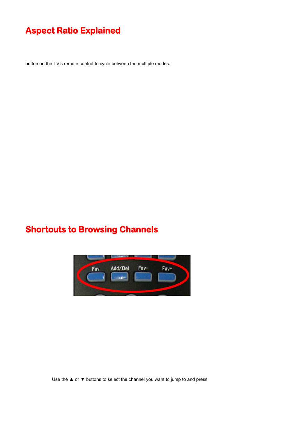 Aspect ratio explained, Shortcuts to browsing channels | Sceptre X409BV-FHDU User Manual | Page 40 / 52